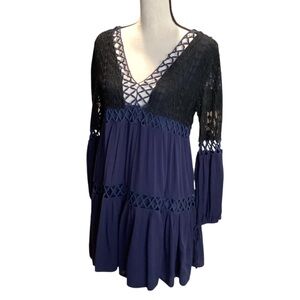 Vintage Havana Navy and Black Crochet Trim Midi Dress